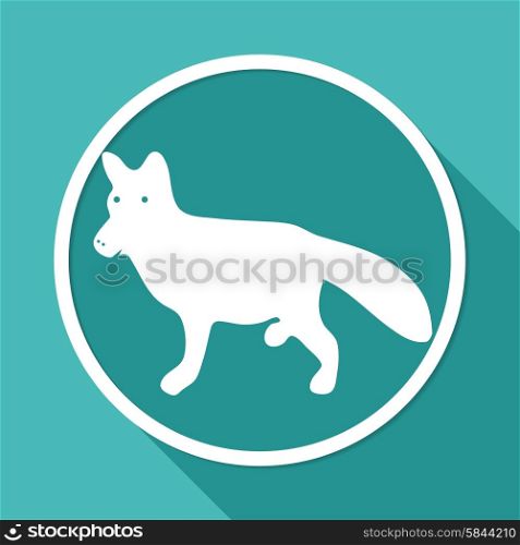 dog icon on white circle with a long shadow