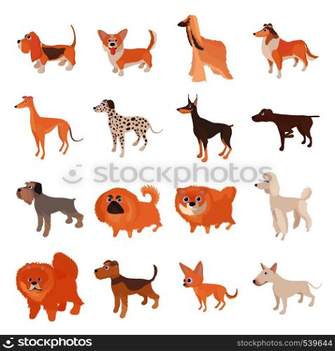 Dog icons set in cartoon style on a white background. Dog icons set, cartoon style
