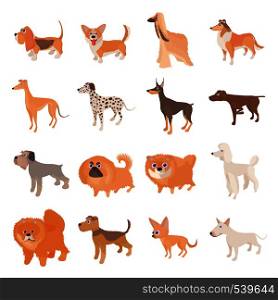 Dog icons set in cartoon style on a white background. Dog icons set, cartoon style