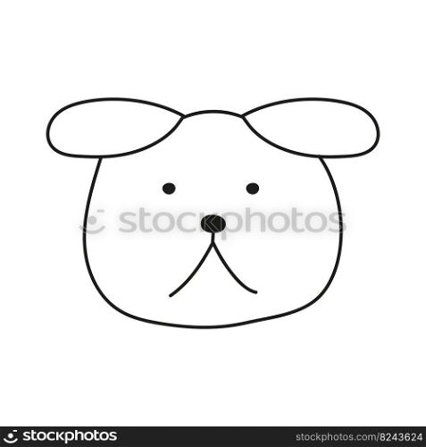 Dog in cartoon style on white background. Vector isolated image drawn with black brush for web design or print. Dog in cartoon style on white background