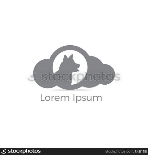 Dog in cloud vector logo design. pet safety and security icon. Dog in shield illustration.
