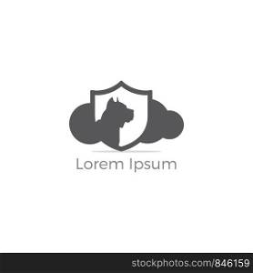 Dog in cloud vector logo design. pet safety and security icon. Dog in shield illustration.