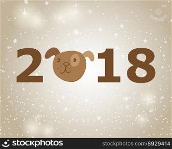 Dog is the Chinese zodiac symbol of the New Year 2018. Cute vector puppy in cartoon style.. Dog is the Chinese zodiac symbol of the New Year 2018. Cute vector puppy in cartoon style and numbers 2018 on snowflake background