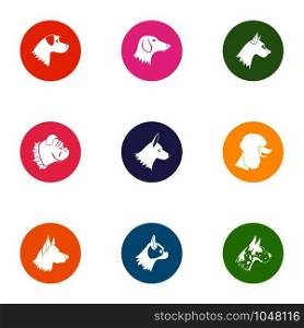 Dog life icons set. Flat set of 9 dog life vector icons for web isolated on white background. Dog life icons set, flat style