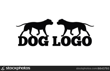 Dog logo design with two canine animals black silhouettes isolated on white background. Canine domestic dogs pedigree purebred vector illustrations. Dog Logo Design Two Canine Animals Silhouettes