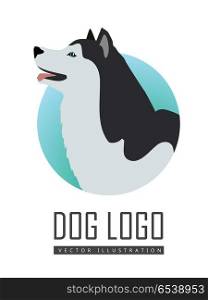 Dog Logo Vector Husky or Alaskan Malamute Isolated. Dog logo vector illustration of Husky or Alaskan Malamute isolated on white. General name for a sled-type of dog. Energetic and athletic breed canine. Cartoon puppy. Home pet. Vector illustration