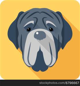 dog Neapolitan Mastiff icon head flat design. Vector serious dog Neapolitan Mastiff or Mastino icon head flat design
