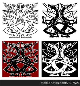 Dog or wolf celtic pattern with traditional knots in outline style. Dog or wolf celtic pattern