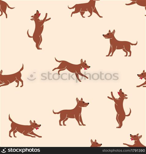 Dog pattern with dog in different poses, runs, walks and sits.