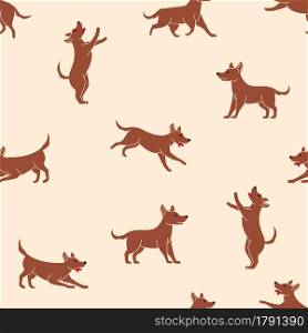 Dog pattern with dog in different poses, runs, walks and sits.