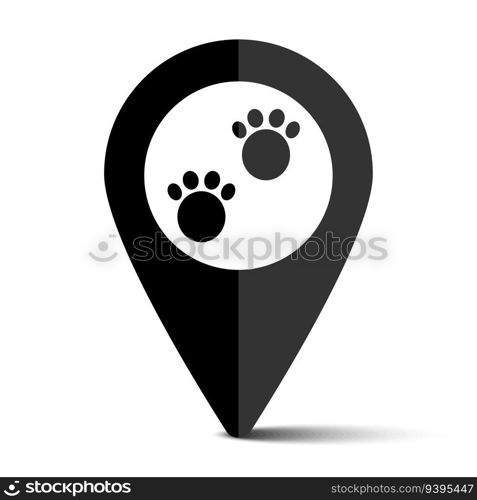 Dog paw print icon on location pin. Vector illustration. EPS 10. stock image.. Dog paw print icon on location pin. Vector illustration. EPS 10.