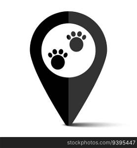 Dog paw print icon on location pin. Vector illustration. EPS 10. stock image.. Dog paw print icon on location pin. Vector illustration. EPS 10.