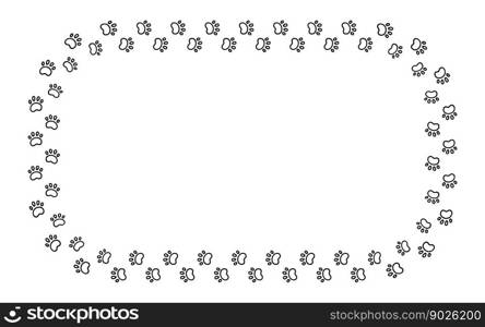 Dog paw print rectangle frame. Cute cat pawprint frame. Pet foot trail border. Black dog step silhouette. Simple doodle drawing. Vector illustration isolated on white background.. Dog paw print rectangle frame. Cute cat pawprint frame. Pet foot trail border. Black dog step silhouette. Simple doodle drawing. Vector illustration isolated on white background