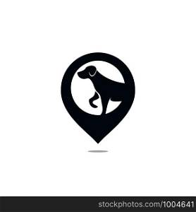 Dog pet animal pin location logo design. Symbol pet dog with the location marker icon design.