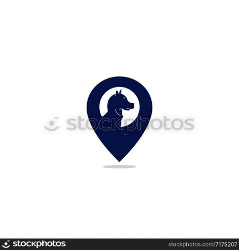 Dog pet animal pin location logo design. Symbol pet dog with the location marker icon design.