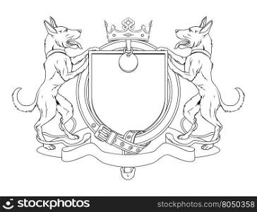 Dog pets heraldic shield coat of arms. Notice the collar instead of garter.