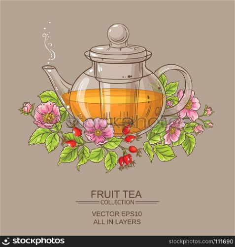 dog rose tea in teapot. dog rose tea in teapot on color background