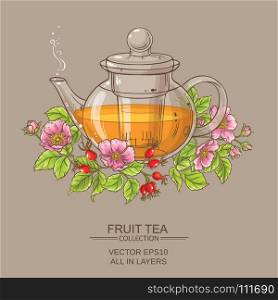 dog rose tea in teapot. dog rose tea in teapot on color background