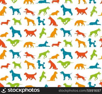 Dog seamless pattern. Dog seamless pattern with flat pet breeds silhouettes vector illustration