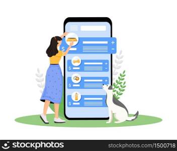 Dog shop cartoon smartphone vector app screen. Puppy owner choose product for domestic animal. Mobile phone display with flat character design mockup. Pet store application telephone interface. Dog shop cartoon smartphone vector app screen