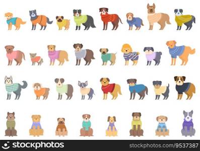 Dog Sweater icons set cartoon vector. Cute husky. Animal fashion. Dog Sweater icons set cartoon vector. Cute husky