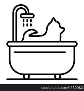 Dog take a bath icon. Outline dog take a bath vector icon for web design isolated on white background. Dog take a bath icon, outline style