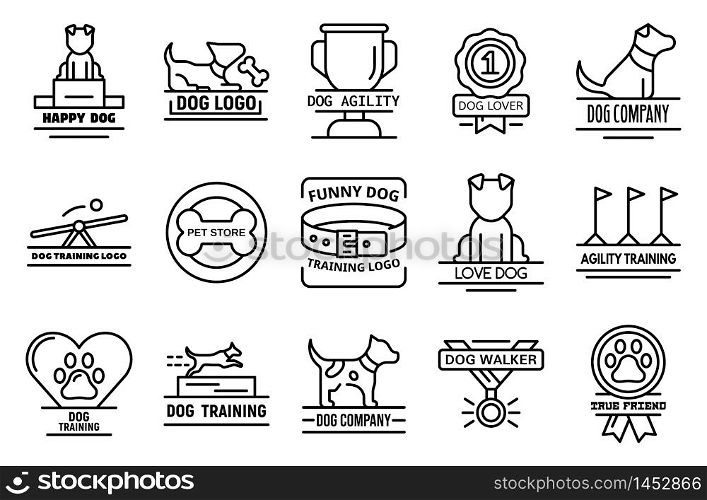 Dog training icons set. Outline set of dog training vector icons for web design isolated on white background. Dog training icons set, outline style