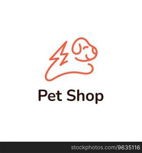 Dog training orange line logo. Animal care. Puppy silhouette. Lightning bolt. Design element. Visual identity. Vector graphic. Perfect for corporate branding, pet shop, dog toys, veterinary medicine. Dog training orange line logo
