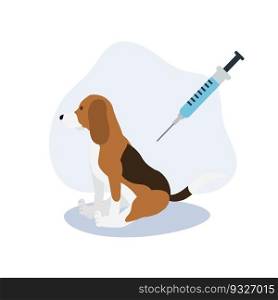 Dog vaccine to prevent illness concept. vaccination of a dog.  Flat vector cartoon illustration