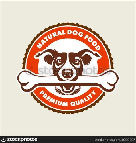Dog with a bone in her teeth, vector logo. The kennel club. Fodder for animals. The Jack Russell Terrier.