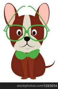 Dog with glasses, illustration, vector on white background.