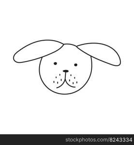 Dog with splayed ears in style of doodles on white background. Vector isolated image in cartoon style for ve-design or print. Dog with splayed ears in style of doodles on white background