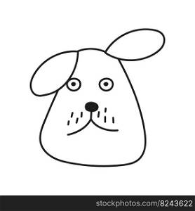 Dog with surprised look in cartoon style on white background. Vector isolated image drawn with black brush for web design or print. Dog with surprised look in cartoon style on white background