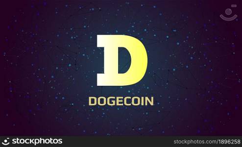 Dogecoin DOGE token symbol cryptocurrency theme on dark polygonal background. Cryptocurrency logo icon. Vector illustration.