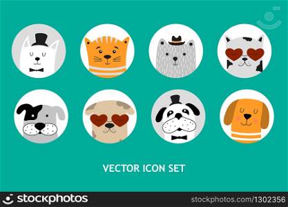 Dogs and cat vector icon set. Logo for pet shop, veterinary clinic, pet hotel. Cat and dog best frients.