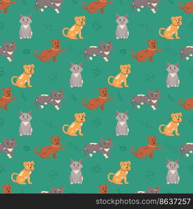 Dogs and cats seamless pattern. Flat vector illustration.. Dogs and cats seamless pattern. Flat vector illustration