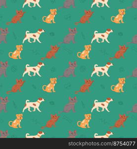 Dogs and cats seamless pattern. Flat vector illustration.. Dogs and cats seamless pattern. Flat vector illustration