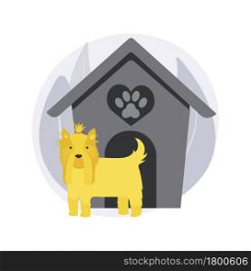 Dogs friendly place abstract concept vector illustration. Dog friendly restaurant, special area for dogs free walking, welcome sign, hotel accepting animals, shopping with pet abstract metaphor.. Dogs friendly place abstract concept vector illustration.