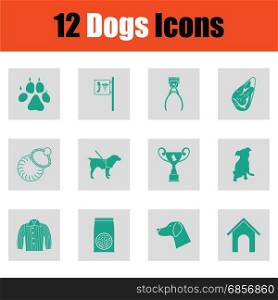 Dogs icon set. Dogs icon set. Green on gray design. Vector illustration.