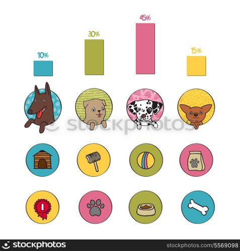 Dogs infographics elements of pets booth food and bone isolated vector illustration