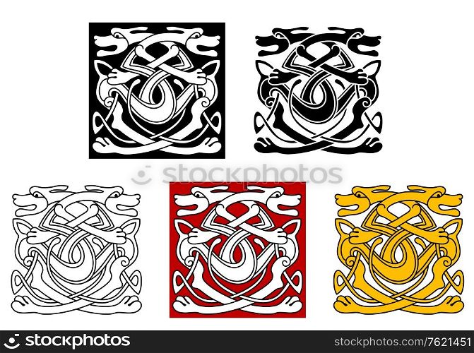 Dogs ornamental pattern in celtic style for tattoo or another design
