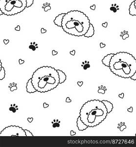 Dogs seamless pattern with face of Poodle. Texture with dog heads. Hand drawn vector illustration in doodle style on white background.. Dogs seamless pattern with face of Poodle. Texture with dog heads. Hand drawn vector illustration in doodle style on white background