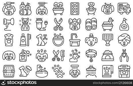Dogs spa icons set outline vector. Shower grooming. Animal spa. Dogs spa icons set outline vector. Shower grooming