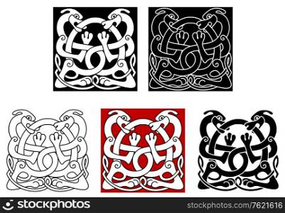 Dogs with celtic ornament for medieval or tattoo design