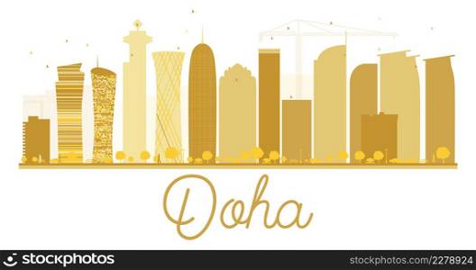 Doha City skyline golden silhouette. Vector illustration. Simple flat concept for tourism presentation, banner, placard or web site. Business travel concept. Cityscape with landmarks