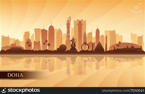 Doha city skyline silhouette background, vector illustration