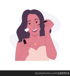 Doing makeup isolated cartoon vector illustrations. Attractive girl doing makeup in front of mirror, people lifestyle, appearance improvement, beauty procedures, dye eyelashes vector cartoon.. Doing makeup isolated cartoon vector illustrations.