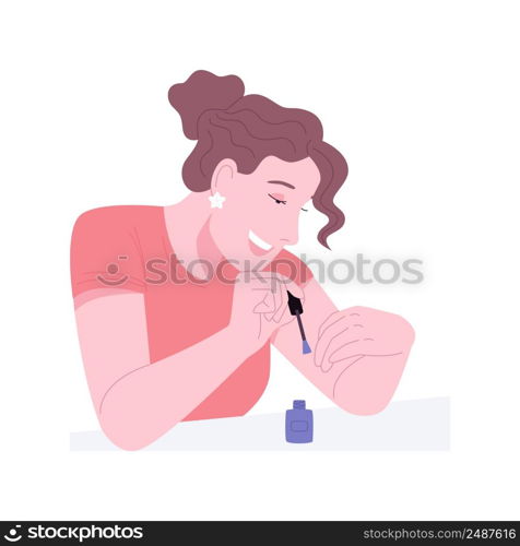 Doing nails isolated cartoon vector illustrations. Girl makes manicure, people lifestyle, women rituals, apply gel polish, appearance care, beauty procedures, home treatment vector cartoon.. Doing nails isolated cartoon vector illustrations.