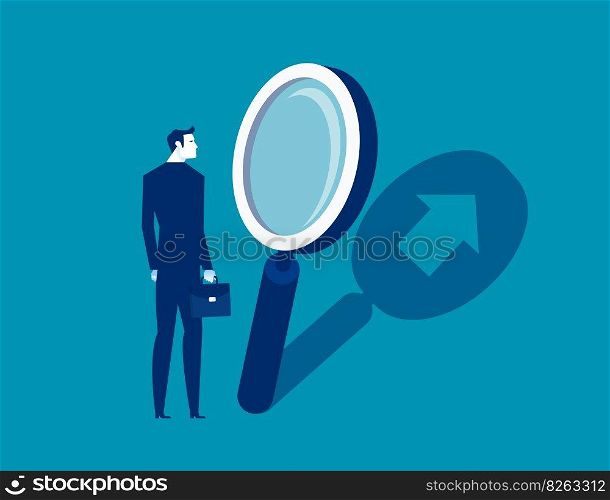 Doing research with a magnifying glass. Business researching vector illustration