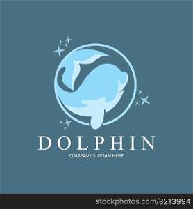 Dolφn Logo vector icon design, Mari≠Animals Fish Types Mammals, love to fly and jump